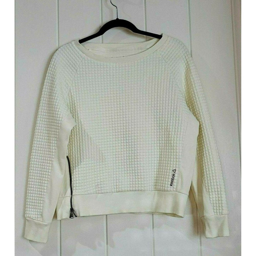 Reebok Women's Winter Pack Quilted Sweatshirt Sweater Off White Chalk Size Small